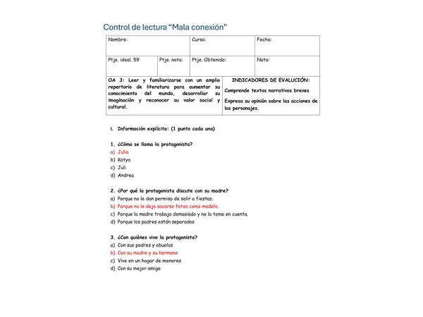 Evaluación del libro "Mala Conexión" 
