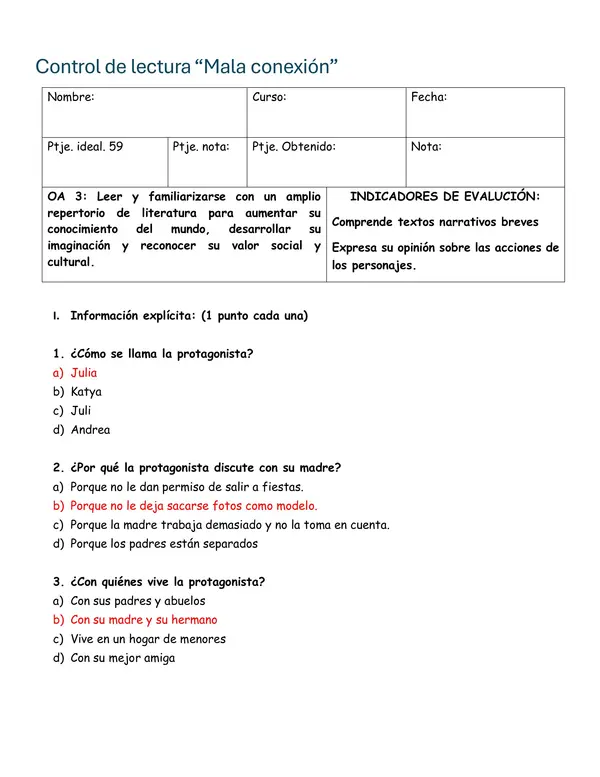 Evaluación del libro "Mala Conexión" 