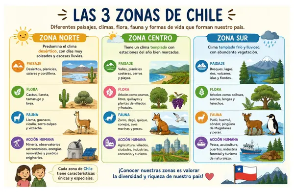 Infografía Paisaje, Vegetación y Fauna de Chile- 2° Básico