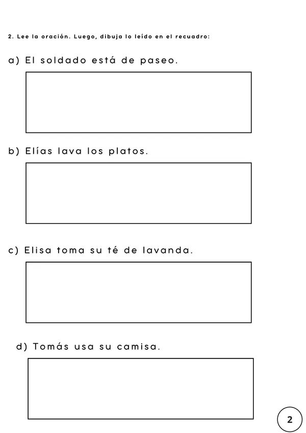 Lectura de oraciones con S, D, T, V