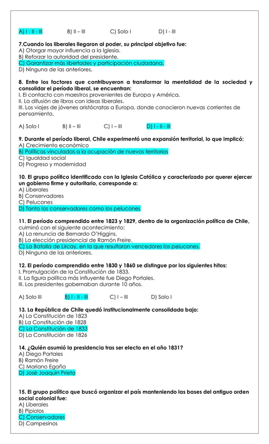 Prueba Historia 6° - Conservadores y Liberales