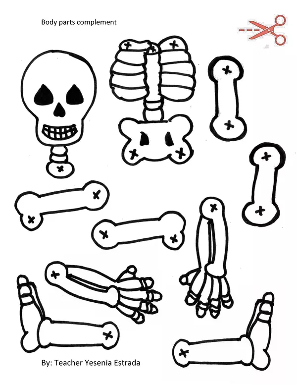 Imprimible, manualidad para armar esqueleto, instrucciones en Inglés.