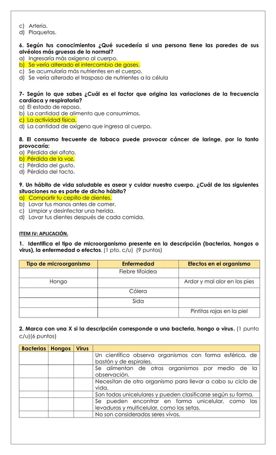 Prueba - Sistema respiratorio y microorganismos