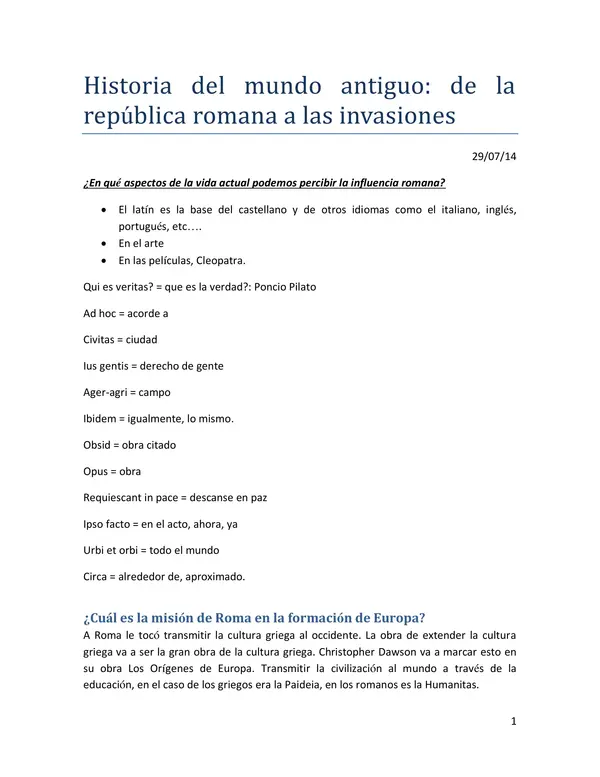 Roma( De la República romana a las invasiones germanas)