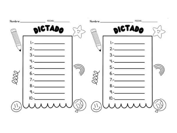 plantilla para realizar dictados en educación parvularia y básica