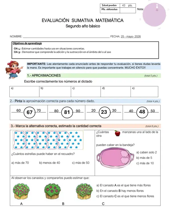 Evaluación estimaciones, sumas y restas