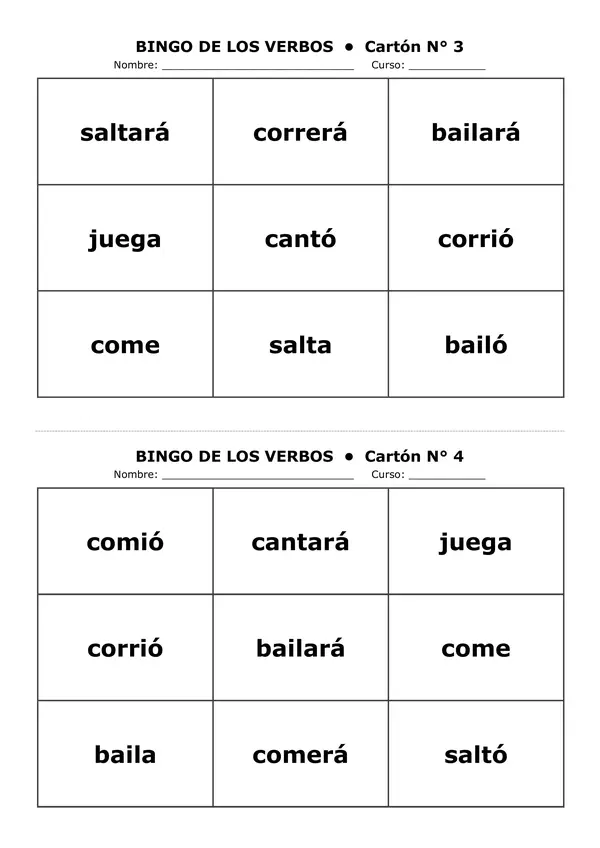 🎲 ¡Bingo de los tiempos verbales!