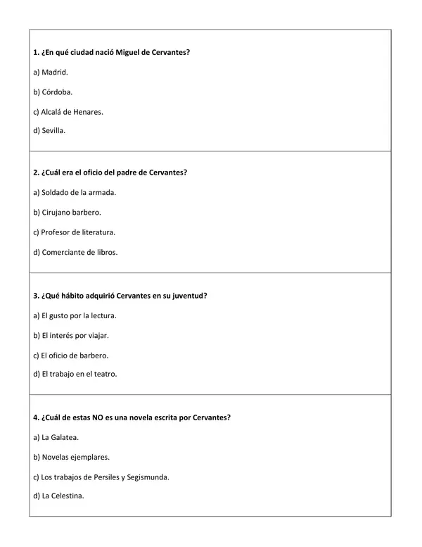 Comprensión lectora: Infografía - Miguel de Cervantes