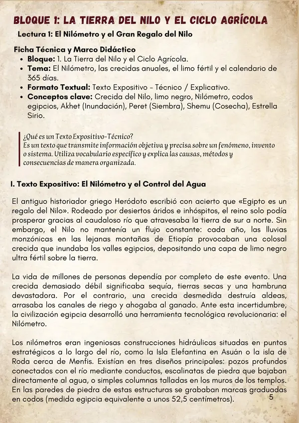 Proyecto Ecos del Nilo: Cuadernillo de Lecturas y Comprensión Lectora 