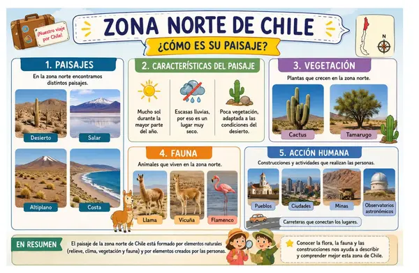 Infografía Paisaje, Vegetación y Fauna de Chile- 2° Básico