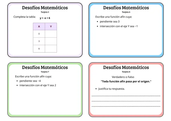 Tarjetas de desafíos - Funciones  