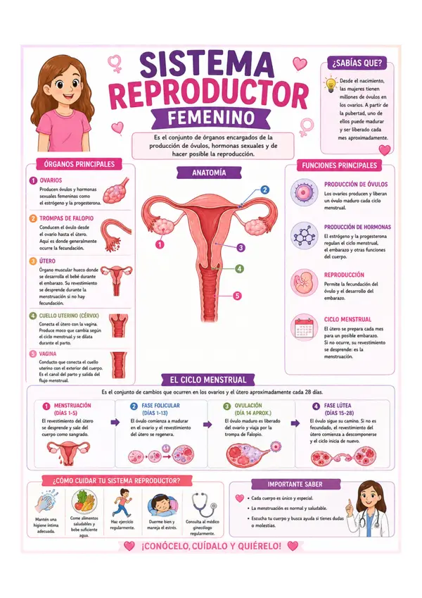 Cartel o Póster educativo: Sistema reproductor femenino
