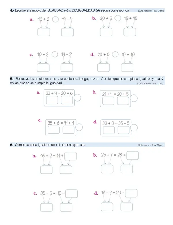 Prueba matemáticca Igualdad - Desigualdad y Ecuaciones 