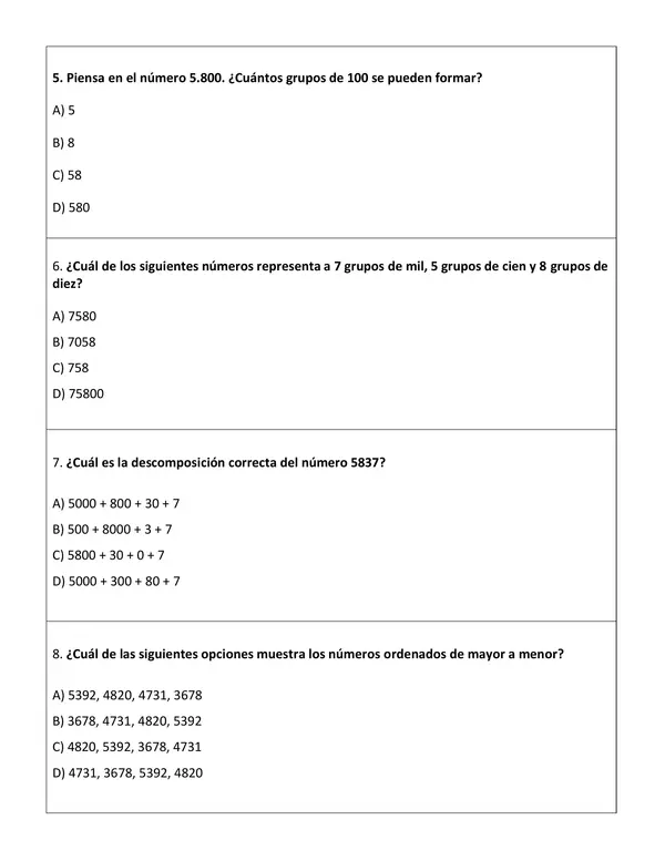 Números y operaciones - Guía de trabajo