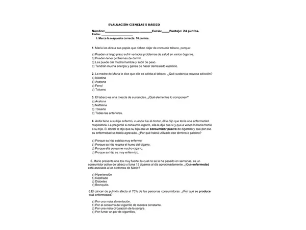 PRUEBA DE CIENCIAS 5 BÁSICO