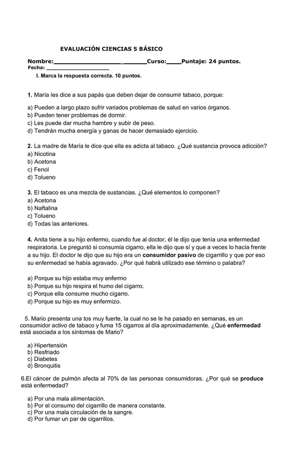PRUEBA DE CIENCIAS 5 BÁSICO