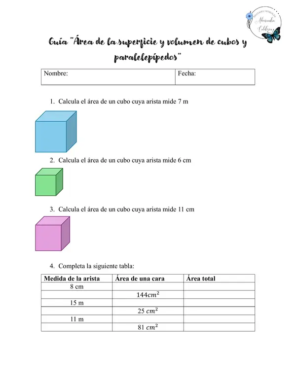 Área de la superficie y volumen de cubos y paralelepípedos