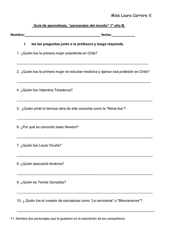 Personajes del mundo 1° Básico 