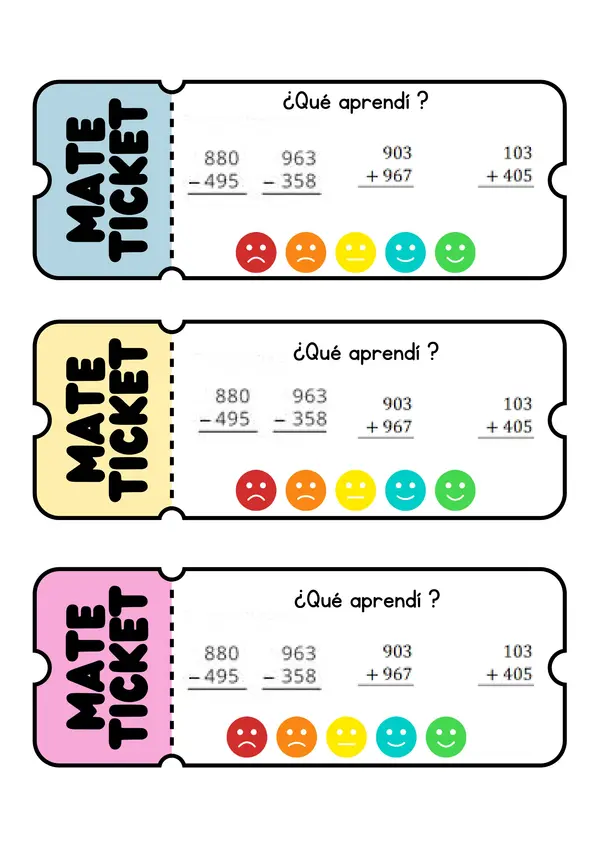 Ticket de salida adición y sustracción con reservas 