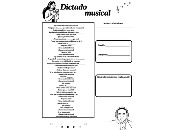 Dictado musical " llueve sobre la ciudad" de los Los Bunkers
