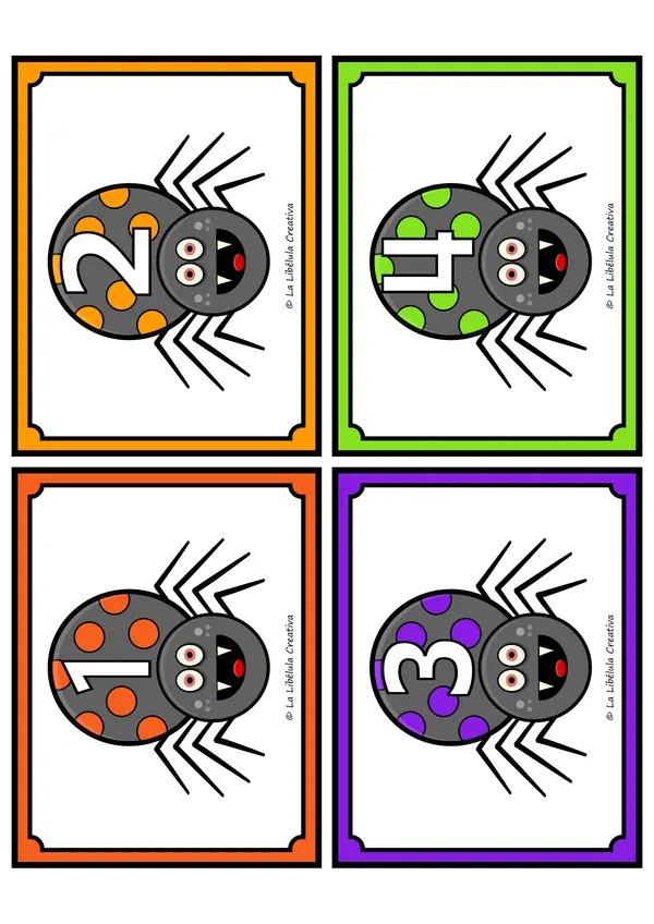 Tarjetas Ilustrativas Números Halloween Arañas Signos matemáticos