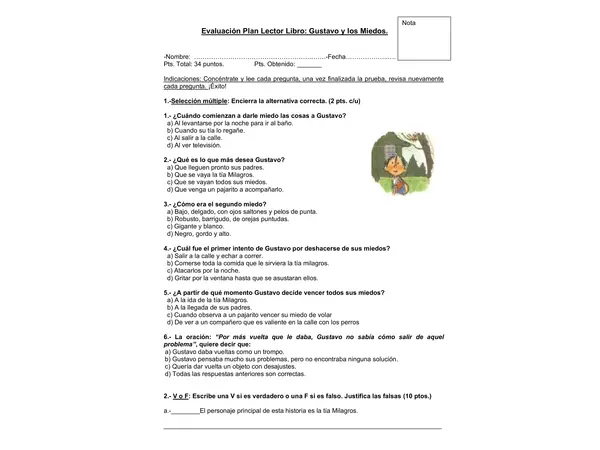 Evaluación libro "Gustavo y sus miedos"