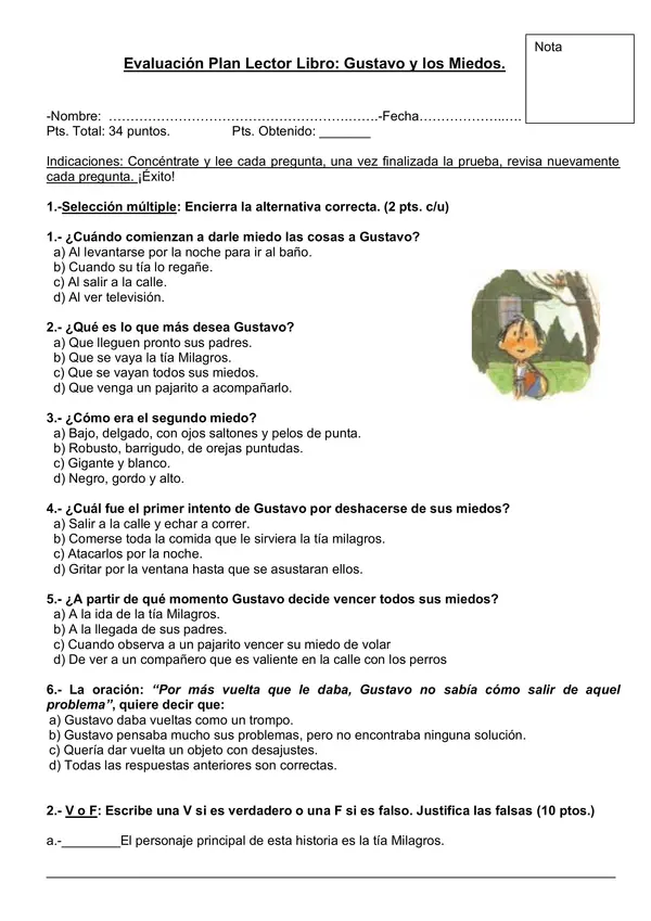Evaluación libro "Gustavo y sus miedos"