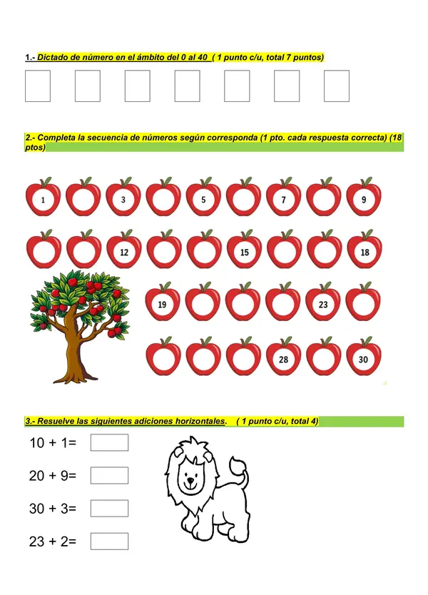 Evaluación diferenciada de matemáticas primero básico. 