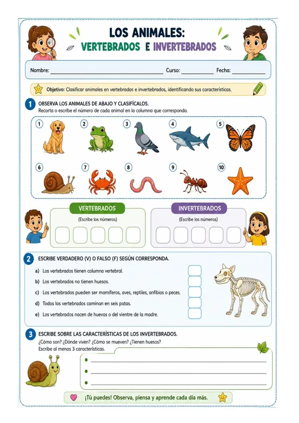 Guía de aprendizaje Formativa vertebrados e invertebrados