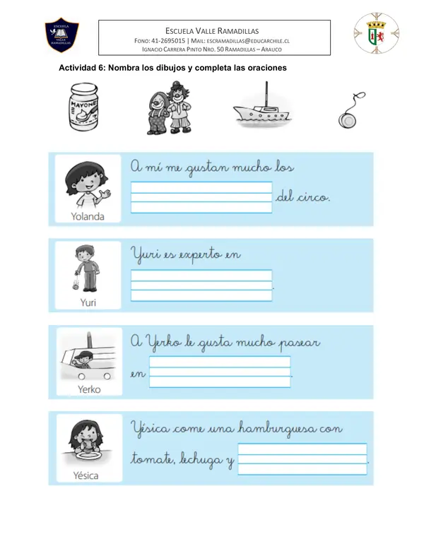 Guía de Aprendizaje letra Y 1° Básico