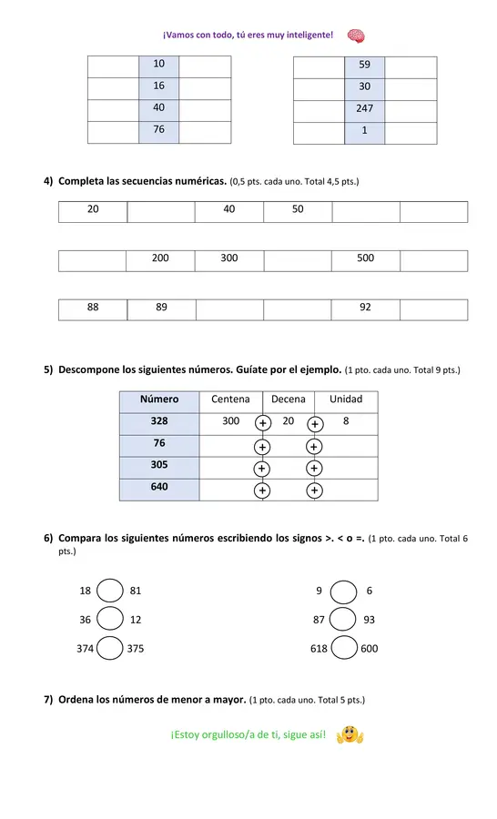 Prueba de matemática 2° básico Unidad 1