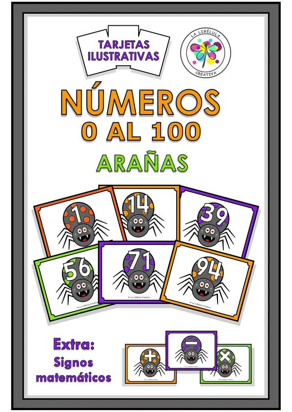 Tarjetas Ilustrativas Números Halloween Arañas Signos matemáticos