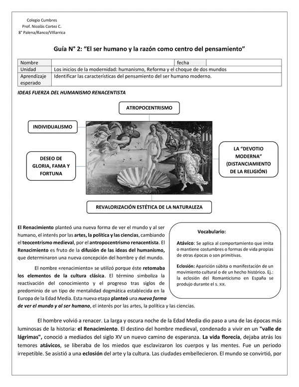 Guía N° 2: “El ser humano y la razón como centro del pensamiento”