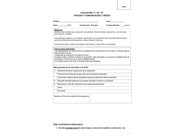 Evaluación J - M - N