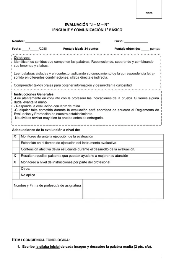 Evaluación J - M - N