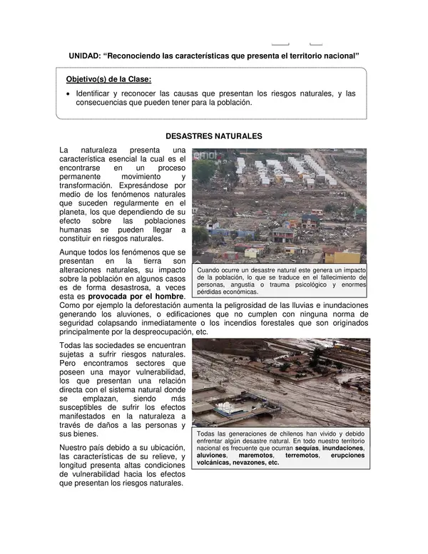 Guia de Historia y Geografia 6 Basico: Desastres Naturales