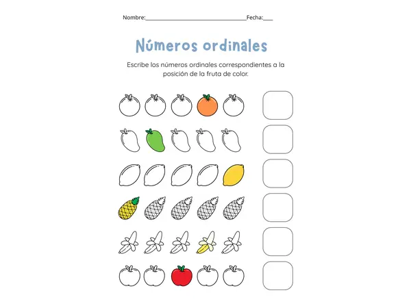 Set de ejercicios de números ordinales 1° al 10° Matemática Primero Básico