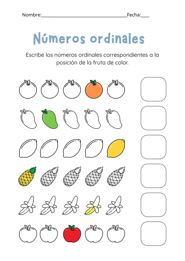 Set de ejercicios de números ordinales 1° al 10° Matemática Primero Básico