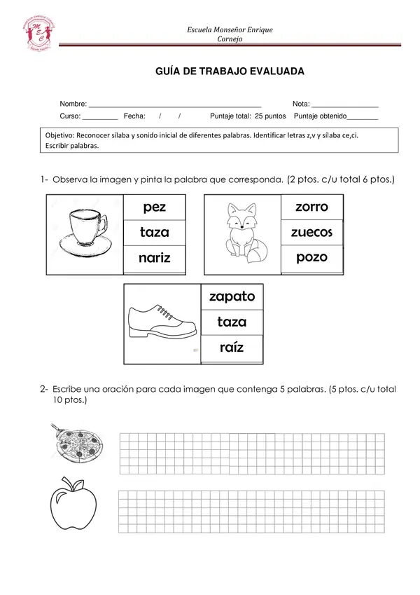 Guía lecciones cocina, taza y vaso