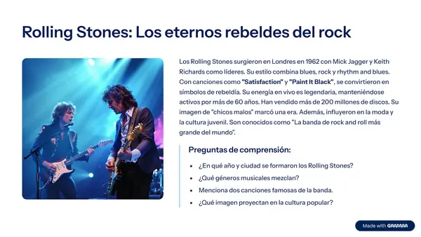 Fomenta la comprensión lectora con este PDF de artistas y bandas musicales.
