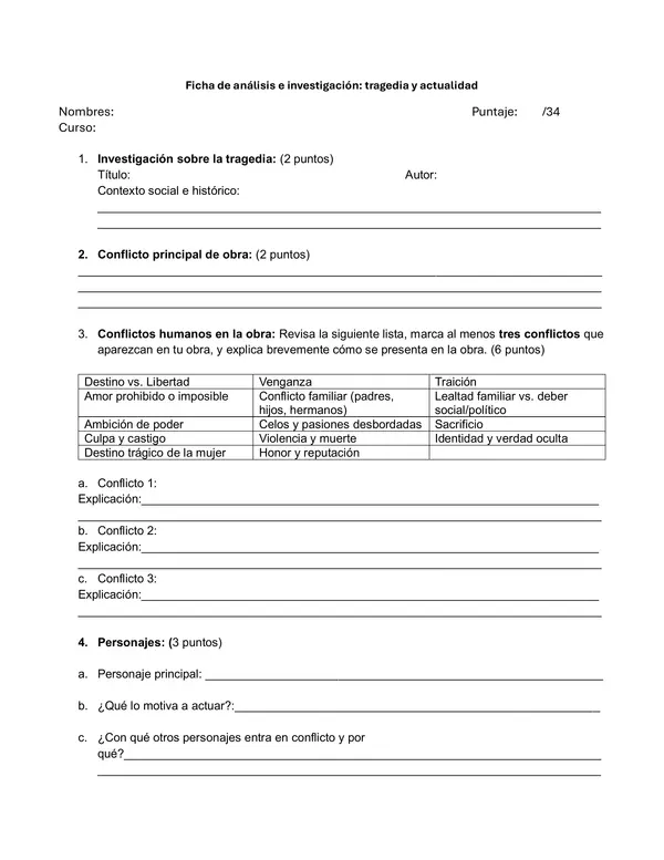 Ficha de análisis e investigación: Tragedia y actualidad (género dramático)