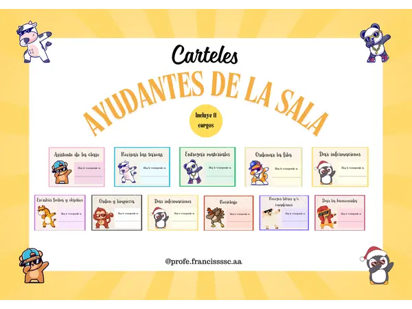 CARTELES "AYUDANTES DE LA SALA DE CLASES" CON MOTIVO ANIMALES DAB