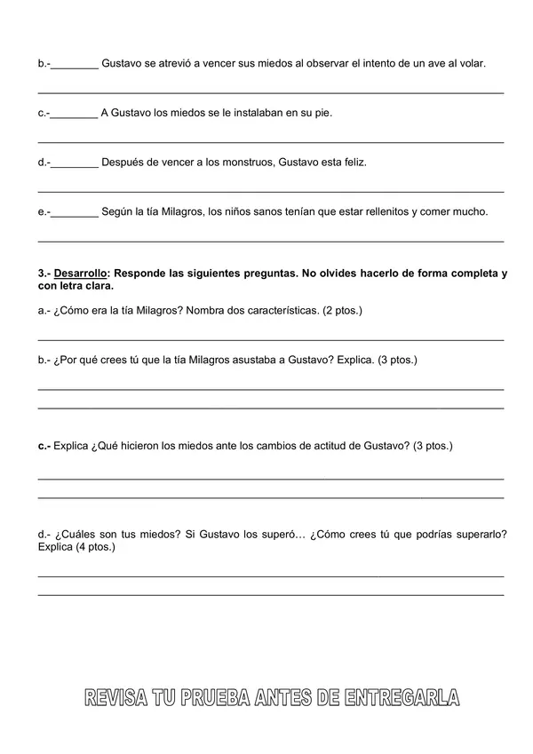 Evaluación libro "Gustavo y sus miedos"