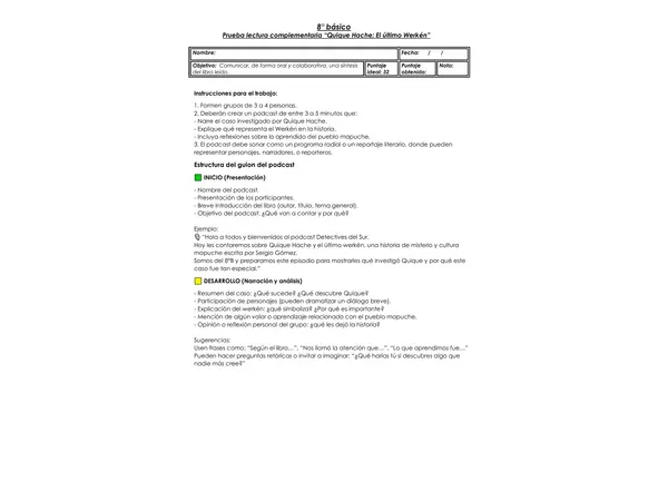 Evaluación lectura complementaria 