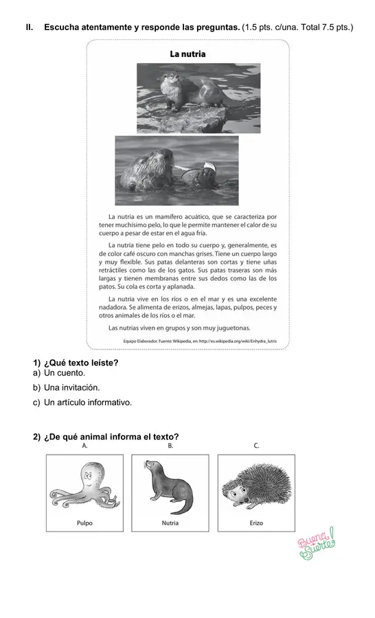 Prueba de Lenguaje Unidad 3 Primero básico