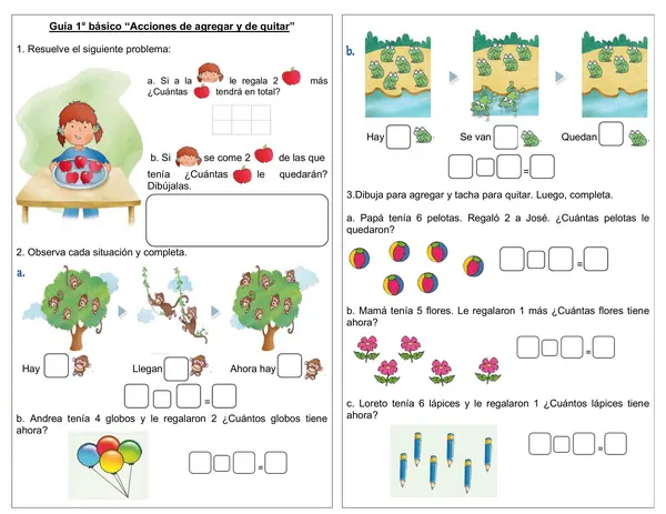Guía de matemática 1° básico " Acción de agregar y quitar"
