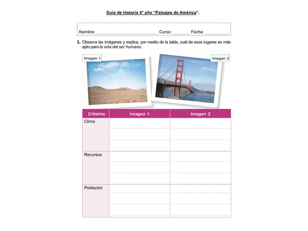Guía de historia "Paisajes de América" 4° año básico
