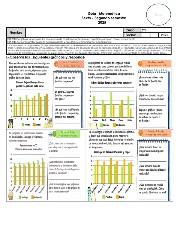 guía OA23–OA24 6° Básico: Probabilidad, Diagramas y Gráficos Duales 2025
