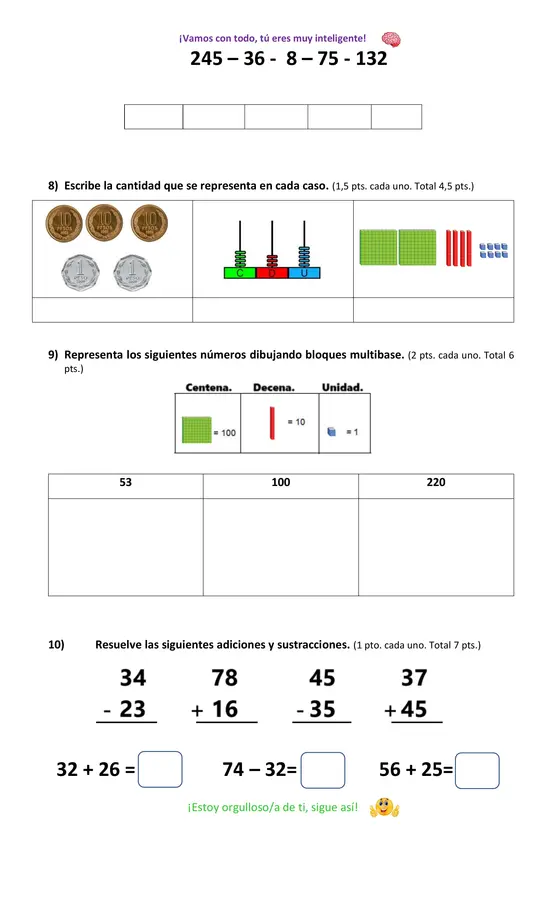 Prueba de matemática 2° básico Unidad 1