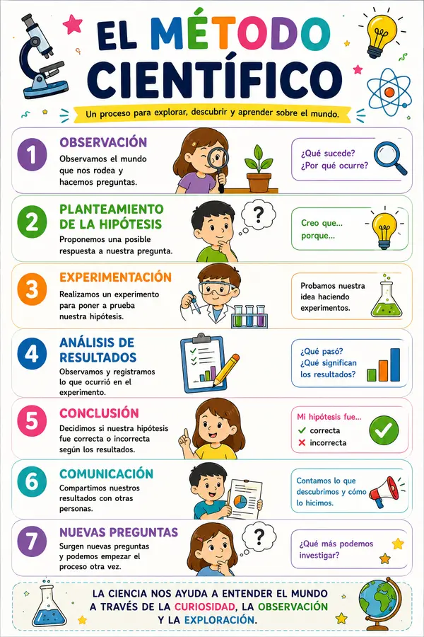 Póster Educativo del Método Científico | Pasos de la Investigación Científica 
